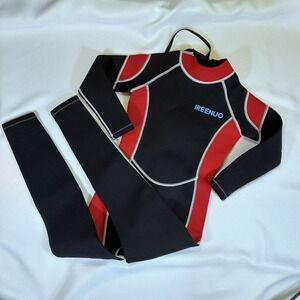 IREENUO Kids red Black Neoprene 2.5mm Thick Long Sleeve One Piece Wetsuit Sz 6